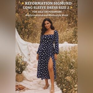 ✨ Reformation Sigmund Dress Size 2 | Long Sleeve Floral Midi Slit Boho Chic ✨
